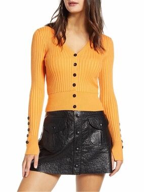 J.O.A. Orange Ribbed Button Down Cardigan